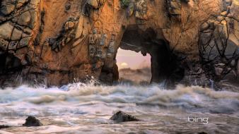Ocean beach cave bing rocky sea wallpaper