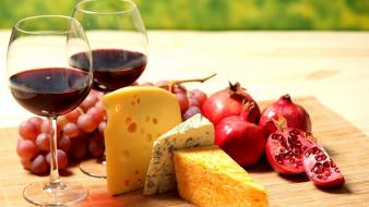 Food cheese grapes wine pomegranate glass wallpaper