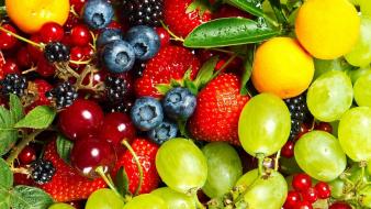 Fruits food cherries grapes strawberries berries blueberries wallpaper