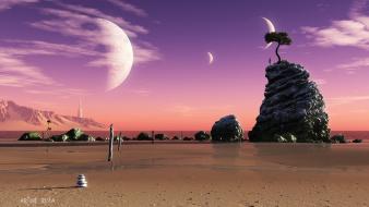 Nature planets digital art science fiction wallpaper