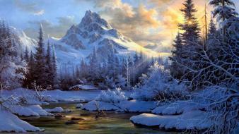 Paintings mountains landscapes winter snow artwork wallpaper
