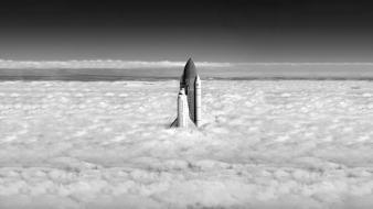Shuttle nasa atmosphere monochrome rocket greyscale skies wallpaper