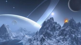 Space horizon planets atmosphere fantasy art skies wallpaper