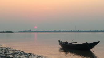Sunset landscapes india boats asia rivers wallpaper