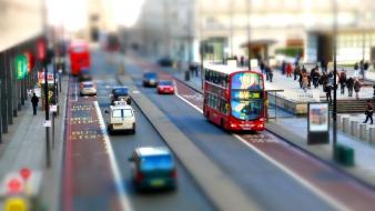 Cityscapes london bus roads tilt-shift vehicles cities wallpaper