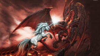 Dragons fight unicorns wallpaper