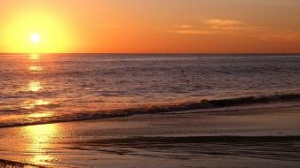 Horizon waves orange calm ripples evening sea wallpaper
