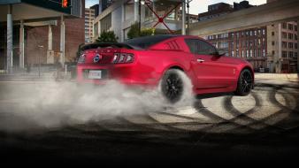 Red car ford mustang smoke wallpaper