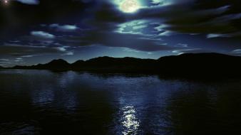 Water clouds moon skyscapes net lake wallpaper