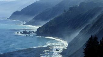 Landscapes nature coast fog california highway morning wallpaper