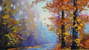 Paintings landscapes trees autumn (season) roads drawings wallpaper
