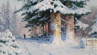 Paintings landscapes winter trees drawings wallpaper