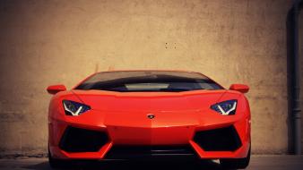 Wall cars lamborghini aventador red front view wallpaper