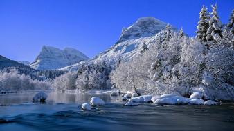Water mountains landscapes nature snow trees rivers wallpaper