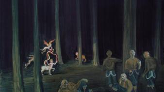 Creepy paintings landscapes forest artwork traditional art wallpaper