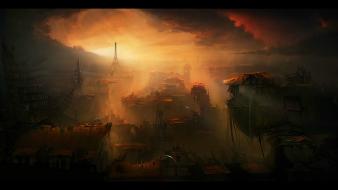 Artwork post apocalyptic cities skies cloud future wallpaper