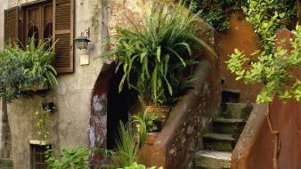 Houses stairways plants rome italy wallpaper