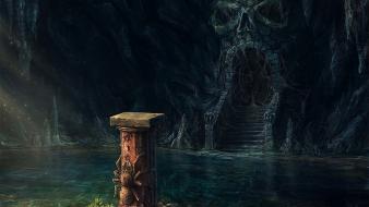 Water cave dark monsters fantasy art artwork wallpaper