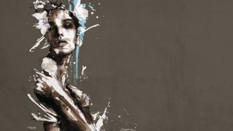 Brunettes women abstract neo wallpaper