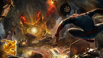 Spider-man explosions superheroes artwork marvel peter parker wallpaper