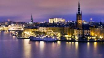 Water night sweden town stockholm landscapes sea wallpaper