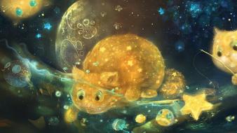 Moon fish jellyfish digital art footprint illustration wallpaper