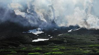 Mountains clouds landscapes smoke wallpaper