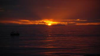 Sun boats scotland evening skies sundown sea wallpaper