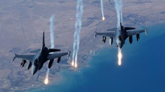 Aircraft flares f-16 fighting falcon air skies wallpaper