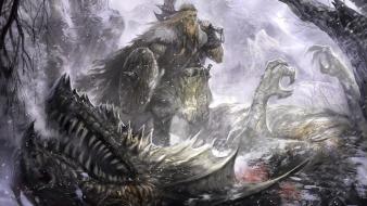 Dragons vikings fantasy art concept warriors wallpaper