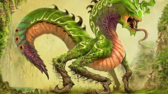 Fantasy art creatures digital artwork vegetation reptilians wallpaper