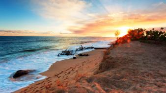 Sunset beach inferno skies sea wallpaper