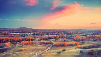Sunset clouds landscapes trees autumn wallpaper