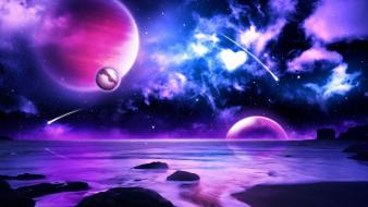 Water clouds planets purple space wallpaper