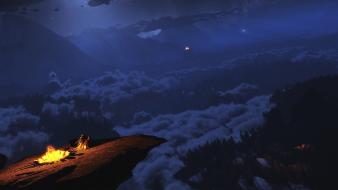 Artwork campfire view skies island world viewscape wallpaper