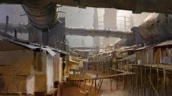 Cityscapes futuristic digital art science fiction artwork slum