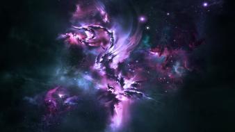 Clouds outer space stars purple nebulae jellyfish swirls wallpaper