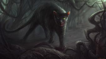 Dark forest cats animals fantasy art artwork wallpaper