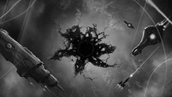 Digital art monochrome science fiction artwork covenant wallpaper