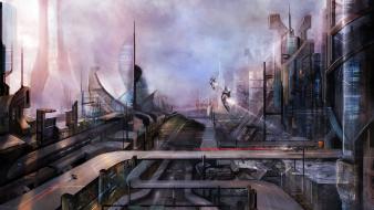 Futuristic fantasy art artwork cities christian quinot wallpaper