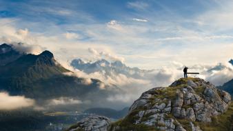 Mountains clouds landscapes nature bench national geographic italy wallpaper
