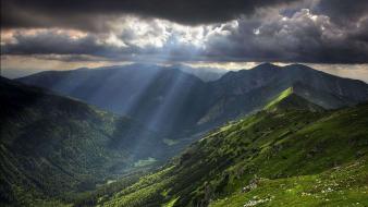 Mountains clouds trees grass poland sunlight hdr photography wallpaper