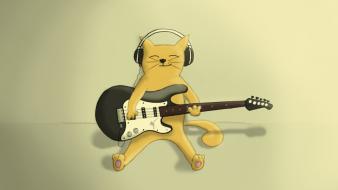 Headphones music cats guitars smiling artwork playing