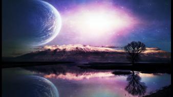 Landscapes outer space digital art reflections