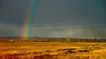 Landscapes rain storm russia fields rainbows skies wallpaper