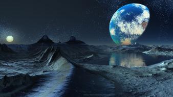 Space dawn planets moon fantasy art artwork wallpaper