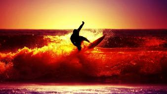 Sunset red surfing sea wallpaper
