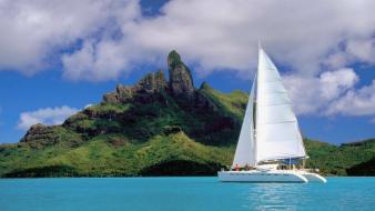 Boats french polynesia catamaran lagoon bora sea wallpaper