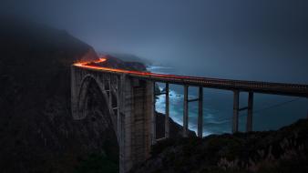 Light night bridges darkness roads sea shorelines wallpaper