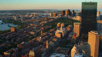 Sunset cityscapes buildings skyscrapers massachusetts cities wallpaper